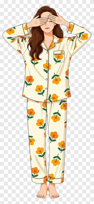 Woman In Floral Pajamas Covering Eyes PNG