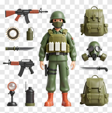 3D Soldier With Military Gear And Accessories PNG