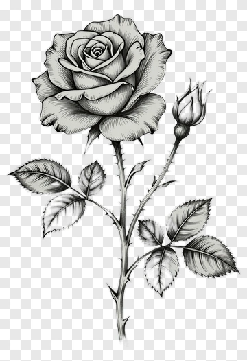 Black And White Rose Illustration PNG