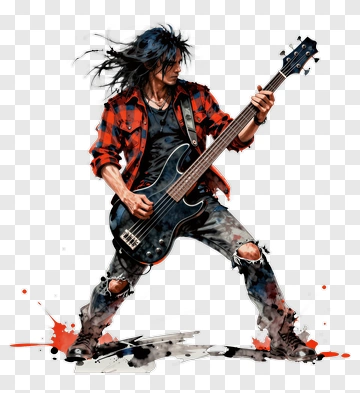 Rock Musician Playing Electric Bass Guitar PNG