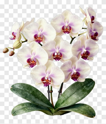 Orchid Flower With Green Leaves PNG