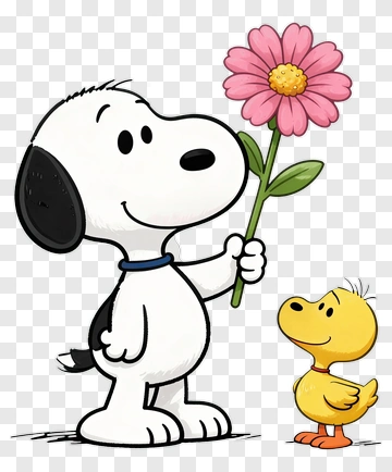 Cartoon Dog Holding A Flower With A Duckling PNG