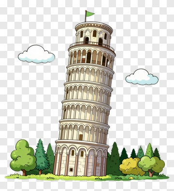 Cartoon Leaning Tower Of Pisa In A Park PNG
