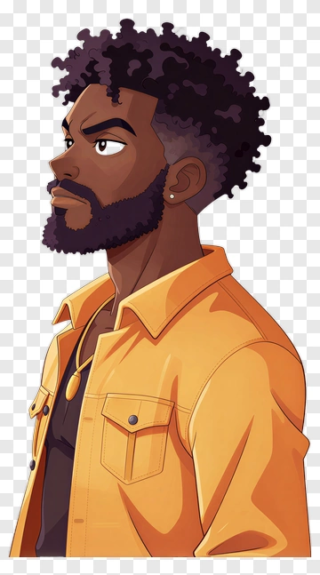 Cartoon Man With Curly Hair Wearing Yellow Jacket PNG