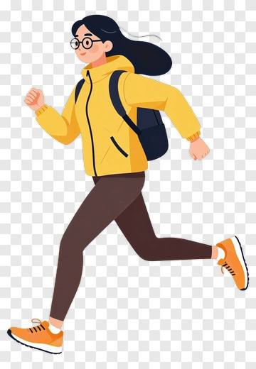 Woman Running In A Yellow Jacket PNG
