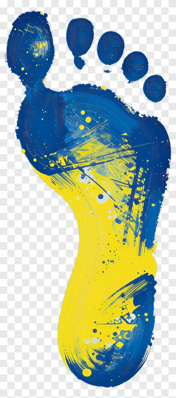 Blue And Yellow Paint Footprint PNG