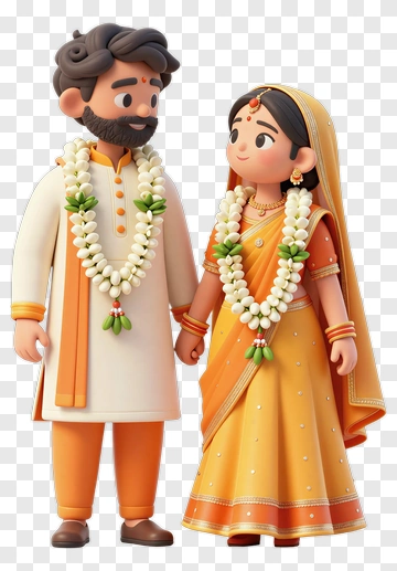 Cartoon Couple In Traditional Indian Attire PNG
