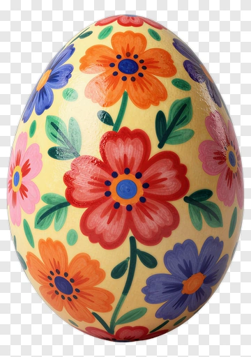 Colorful Easter Egg With Floral Design PNG