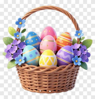 Easter Basket Filled With Colorful Eggs And Flowers PNG