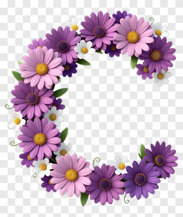 Floral Letter C Decorated With Purple And Pink Flowers PNG