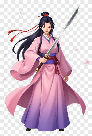 Anime Character Holding A Sword PNG