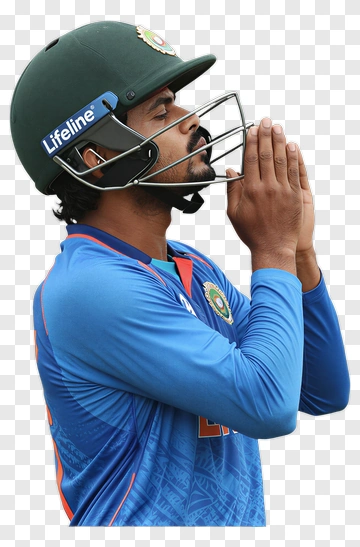 Cricketer Praying In Blue Jersey PNG