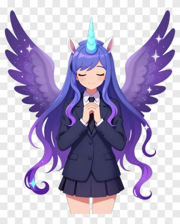 Anime Girl With Unicorn Horn And Wings PNG