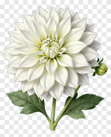 White Dahlia Flower With Green Leaves PNG