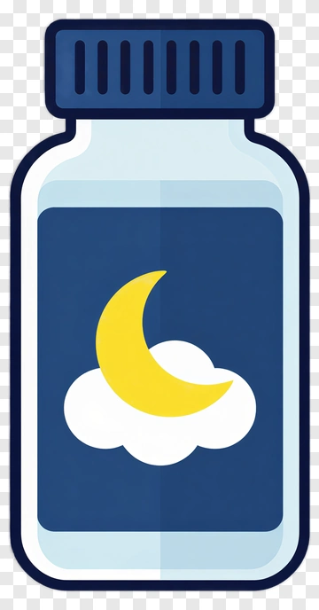 Sleep Aid Bottle With Moon And Cloud Design PNG