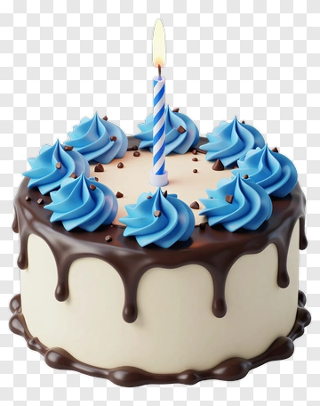 Birthday Cake With Blue Frosting And Candle PNG