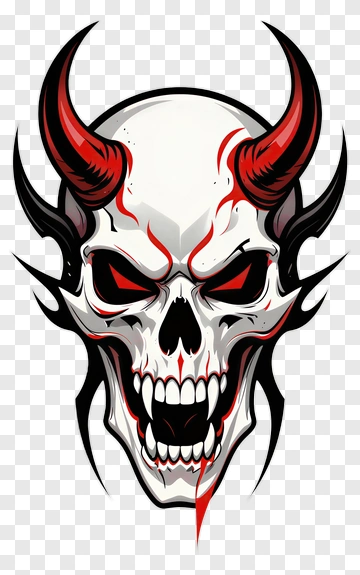 Demonic Skull With Horns And Red Accents PNG