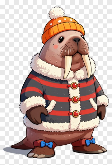 Cartoon Walrus In A Winter Sweater And Hat PNG