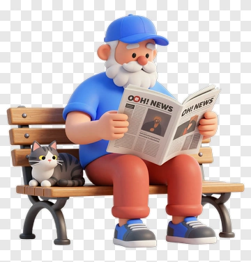 3D Man Reading A Newspaper On A Park Bench PNG