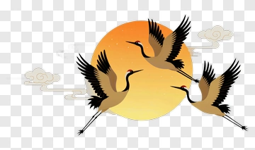 Cranes Flying Against A Sunset PNG