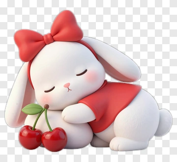 Cute Rabbit Holding Cherries PNG