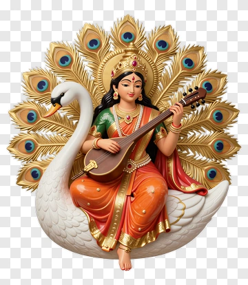 Goddess Saraswati Playing Veena On A Swan PNG