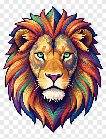 Colorful Lion Head With Intricate Patterns PNG