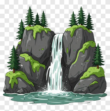 Cartoon Waterfall In A Forest PNG