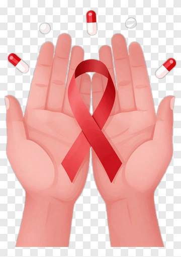 Hands Holding A Red Ribbon With Pills PNG