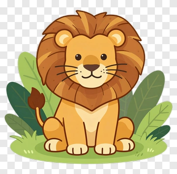 Cartoon Lion Sitting In A Green Jungle PNG