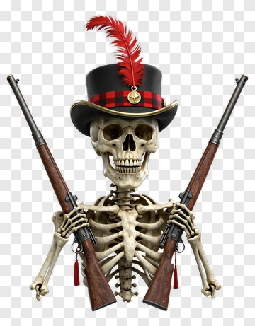 Skeleton Holding Rifles In A Hat PNG