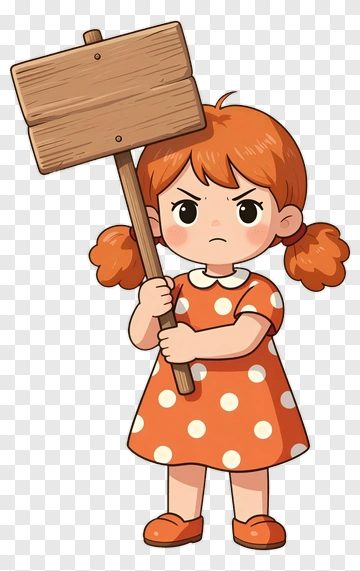 Angry Girl Holding A Wooden Sign PNG