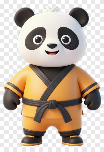 3D Cartoon Panda Wearing Martial Arts Uniform PNG