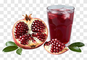 Pomegranate With Juice And Leaves PNG