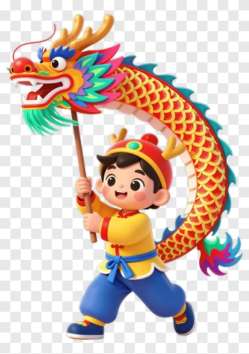 Cartoon Boy Holding A Dragon Dance Costume PNG