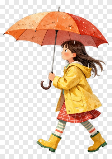 Girl Walking With An Umbrella In Rainy Weather PNG