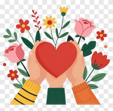 Hands Holding A Heart Surrounded By Flowers PNG