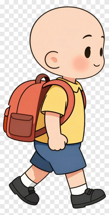 Cartoon Boy Walking With A Backpack PNG
