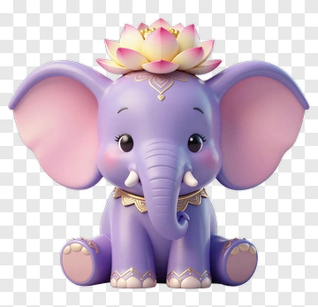 Cartoon Elephant With Lotus Flower PNG