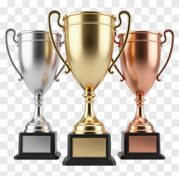 Trophies In Silver, Gold, And Bronze PNG