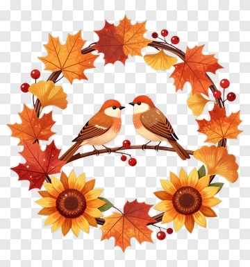 Autumn Wreath With Birds And Sunflowers PNG