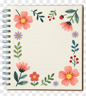Floral Notebook With Colorful Flower Borders PNG