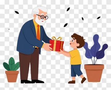 Grandfather Giving A Gift To A Boy PNG