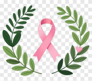 Pink Ribbon Surrounded By Green Leaves PNG