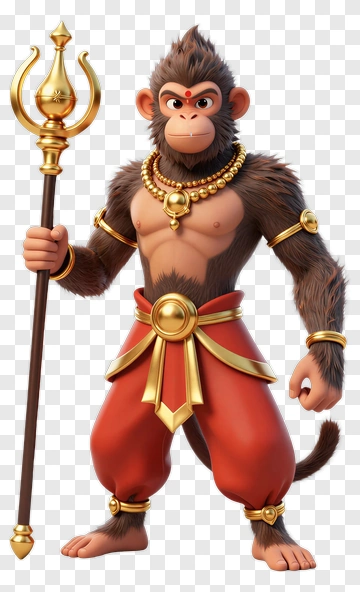 3D Monkey Warrior Holding A Staff PNG