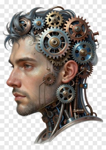 Human Head With Mechanical Gears PNG