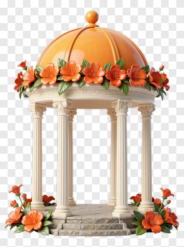 Gazebo With Orange Dome And Floral Decorations PNG