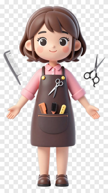 3D Hairdresser Holding Hair Tools PNG