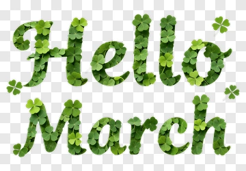 Hello March With Green Leaves PNG
