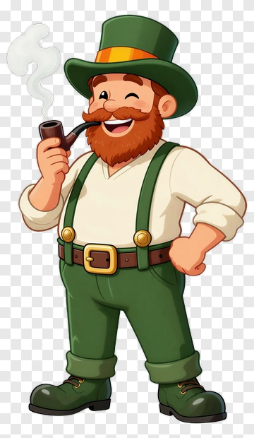 Cartoon Leprechaun Smoking A Pipe PNG